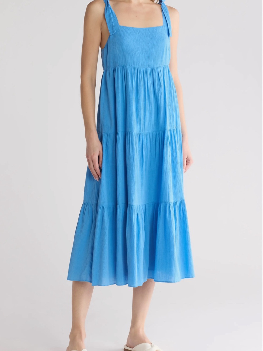 Madewell Blue Tie-Strap Tiered Midi Dress Sz Medium- EUC